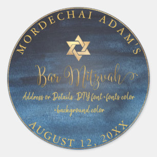 PixDezines Bar Mitzvah Navy Blau Wasserfarbe Runder Aufkleber