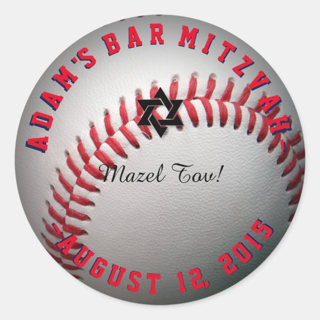 PixDezines Baseball Mitzvah Runder Aufkleber (Vorderseite)