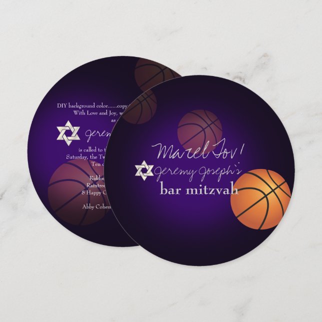 PixDezines Basketball Bar Mitzvah/DIY Color Einladung (Vorne/Hinten)