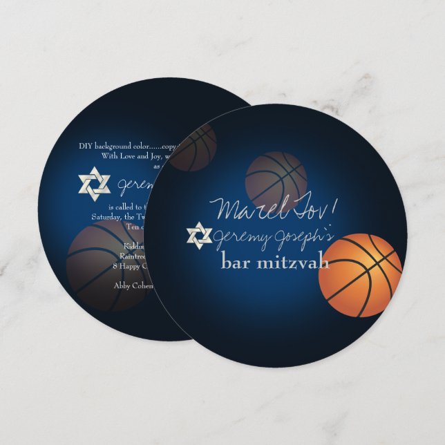 PixDezines Basketball Bar Mitzvah/DIY Farbe Einladung (Vorne/Hinten)