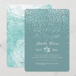 PixDezines Bat Mitzvah/Blue Confetti Einladung
