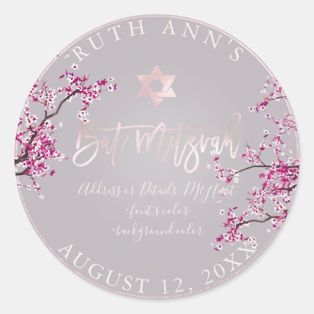 PixDezines Bat Mitzvah, Kirschblüten Runder Aufkleber (Vorderseite)