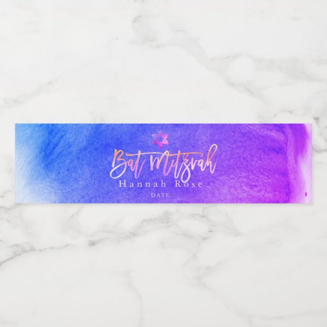 PixDezines Bat Mitzvah, Ombre Lila Wasserfarbe (Einzelnes Label)