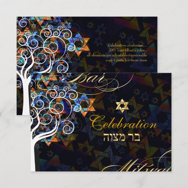 PixDezines Baum des Lebens/Bar Mitzvah Feier Einladung (Vorne/Hinten)