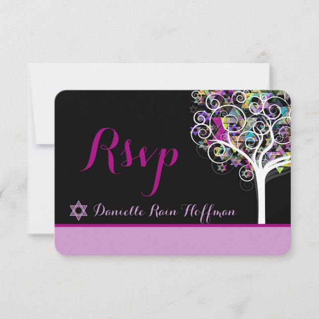 PixDezines Baum des Lebens Bat Mitzvah/diy Hinterg RSVP Karte (Vorderseite)