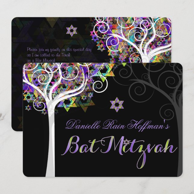 PixDezines-Baum des Lebens Bat Mitzvah/Tafel Einladung (Vorne/Hinten)