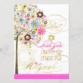 PixDezines Baum des Lebens+floral, Bat Mitzvah Einladung