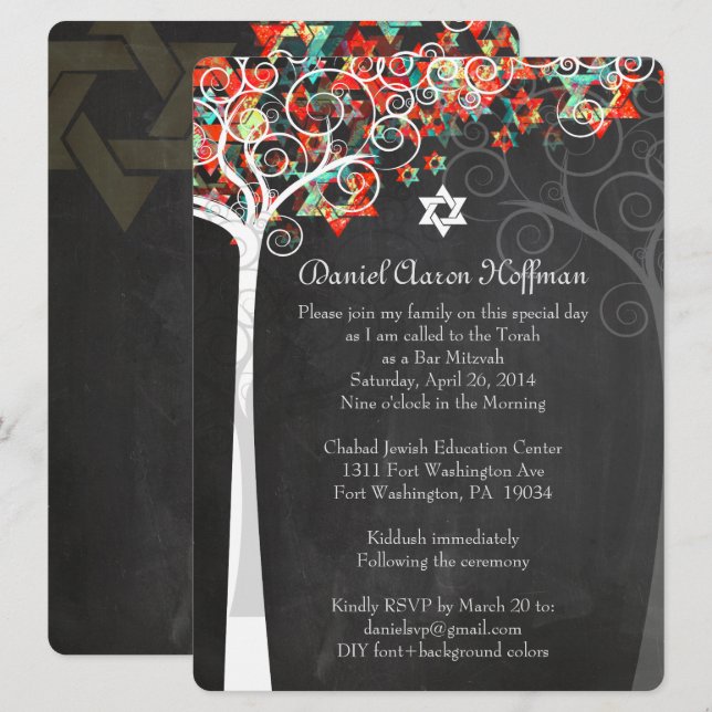 PixDezines-Baum des Lebens Mitzvah/Kalkboard Einladung (Vorne/Hinten)