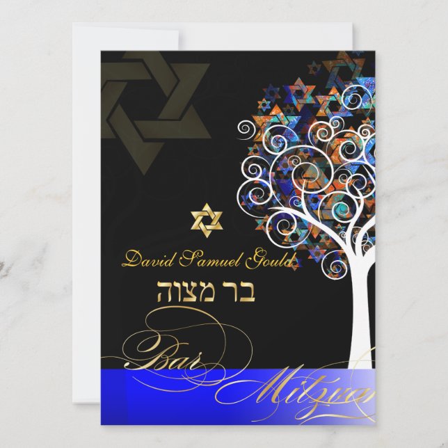 PixDezines Baum des Lebens+Sterne, Bar Mitzvah Einladung (Vorderseite)