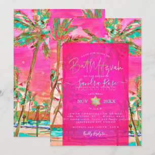 PixDezines Beach Bat Mitzvah, Hot Pink Einladung