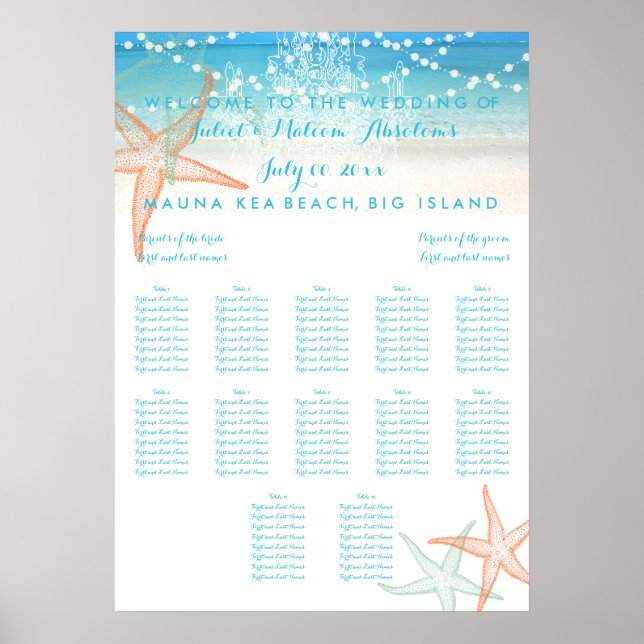 PixDezines Beach/Chadeliers/Seating Chart Poster (Vorne)