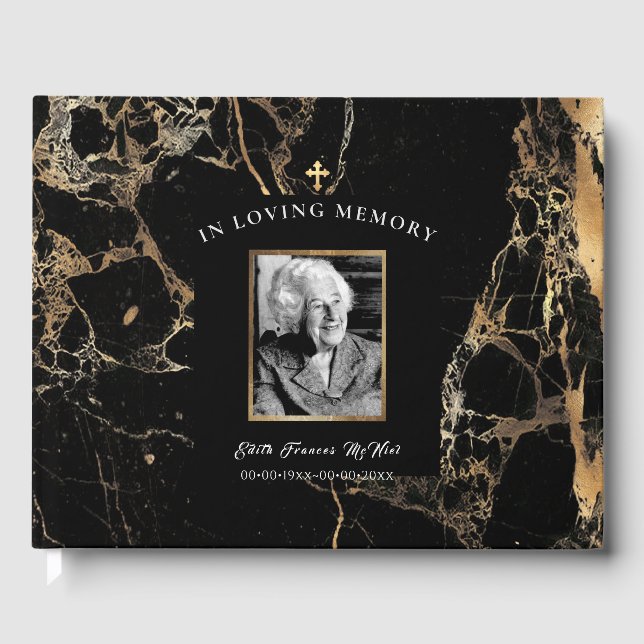 PixDezines Black Marble Beerdigung w Cross Gästebu Gästebuch (Vorderseite)