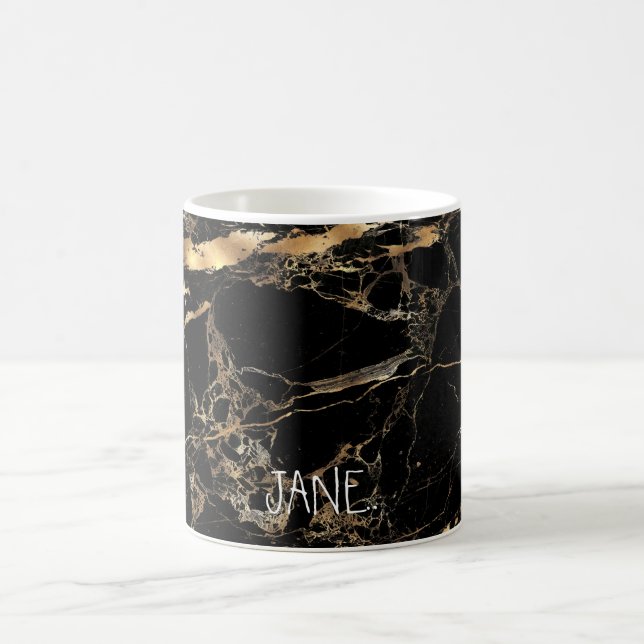 PixDezines BLACK MARBLE IMITATS GOLD VEINS Kaffeetasse (Mittel)