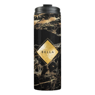 PixDezines BLACK MARBLE IMITATS GOLD VEINS Thermosbecher