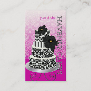PixDezines Black+White Damask cake/pâtisserie Visitenkarte