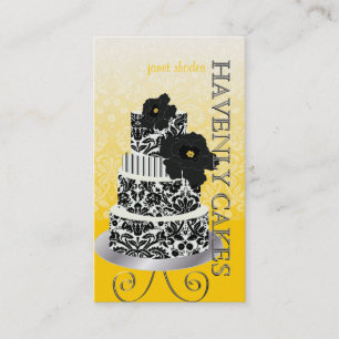 PixDezines Black+White Damask cake/pâtisserie Visitenkarte