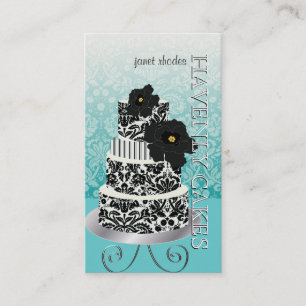 PixDezines Black+White Damask cake/pâtisserie Visitenkarte