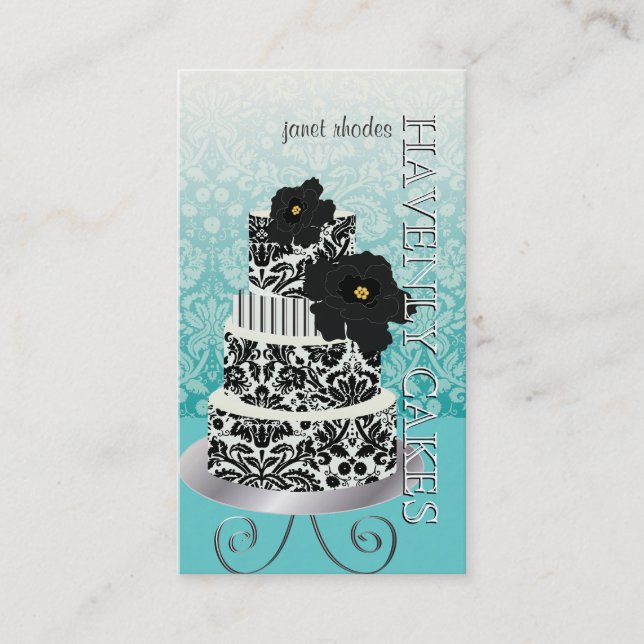 PixDezines Black+White Damask cake/pâtisserie Visitenkarte (Vorderseite)