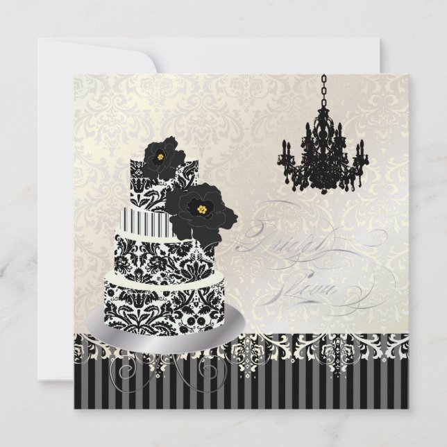 PixDezines Black+White Hochzeitskuchen Brautparty Einladung (Vorderseite)