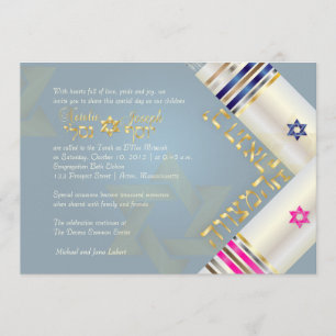 PixDezines Blau/Rosa Tallits/B'nai Mitzvah Einladung
