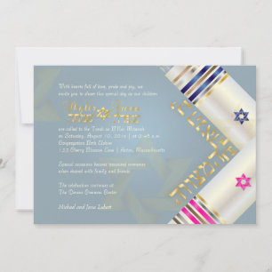 PixDezines Blau/Rosa Tallits B'nai Mitzwa Einladung