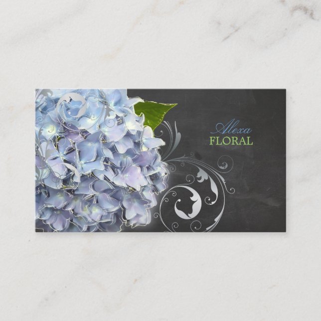 PixDezines blauer Hydrangeas, Floristen/Kalkboard Visitenkarte (Vorderseite)