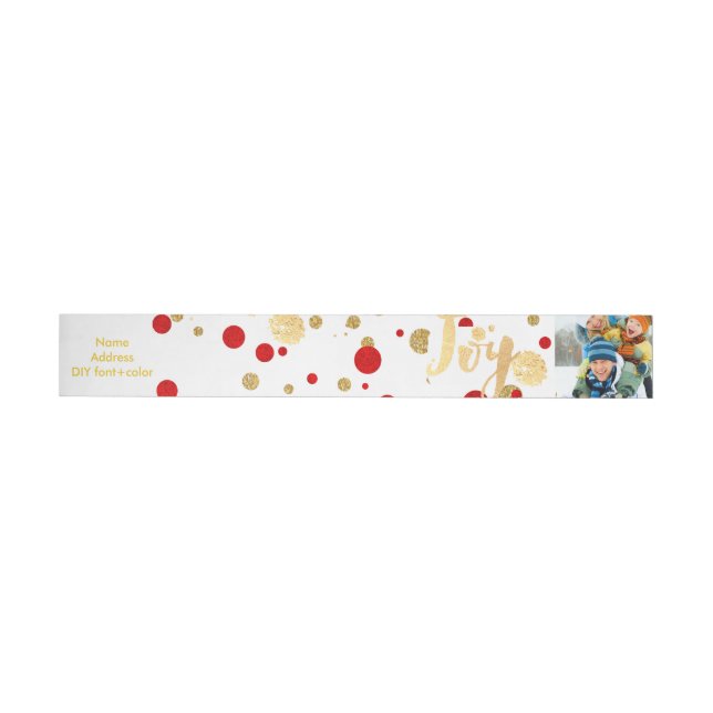 PixDezines blendete Gold+rote Konfetti/Urlaubsfreu Rundum-Adressaufkleber (Person)