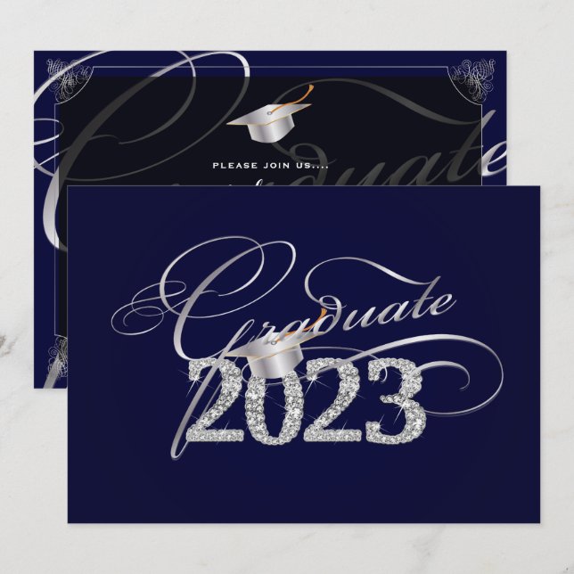 PixDezines Bling, Bling/DJ-Farbe 2023 Abschluss Einladung (Vorne/Hinten)