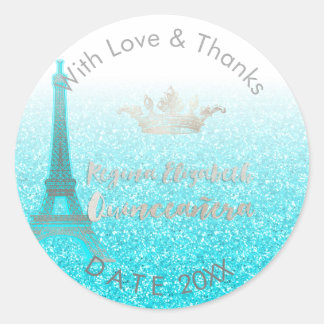 PixDezines Blue Eiffel/Sweet 15/DIY Vielen Dank Runder Aufkleber