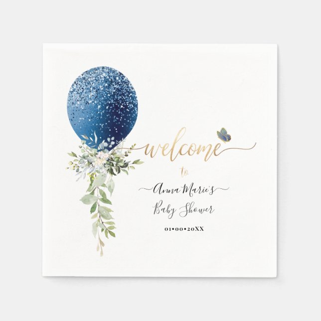 PixDezines Blue Glitzer Ballon Alle Veranstaltunge Serviette (Vorderseite)