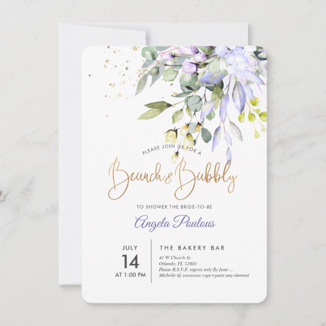 PixDezines Blue Gum Eucalyptus Brunch+Bubbly Einladung (Vorderseite)