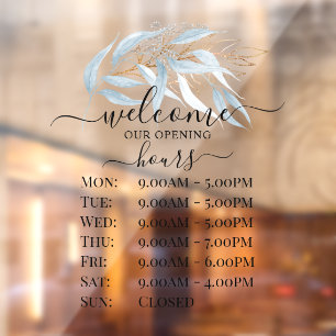 PixDezines Blue Gum Eucalyptus Sprig Store Hours Fensteraufkleber