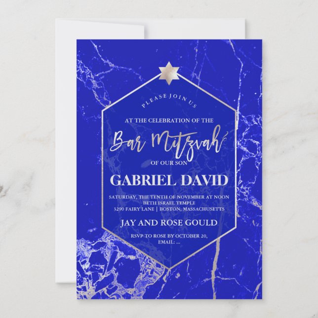 PixDezines Blue Lapis Bar Mitzvah Einladung (Rückseite)
