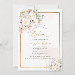 PixDezines Blush Alabaster Rosen Taufe Einladung