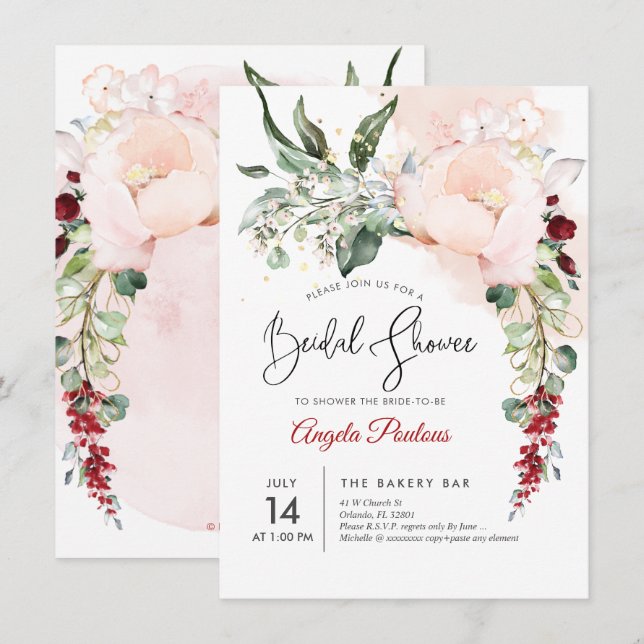 PixDezines Blush Blume Brautparty Einladung (Vorne/Hinten)