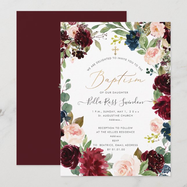 PixDezines Blush BlwersAquarelltaufe Einladung (Vorne/Hinten)