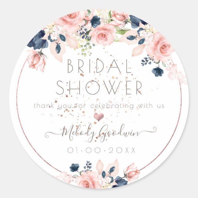 PixDezines Blush Navy Wasserfarbe Blume Runder Aufkleber (Vorderseite)