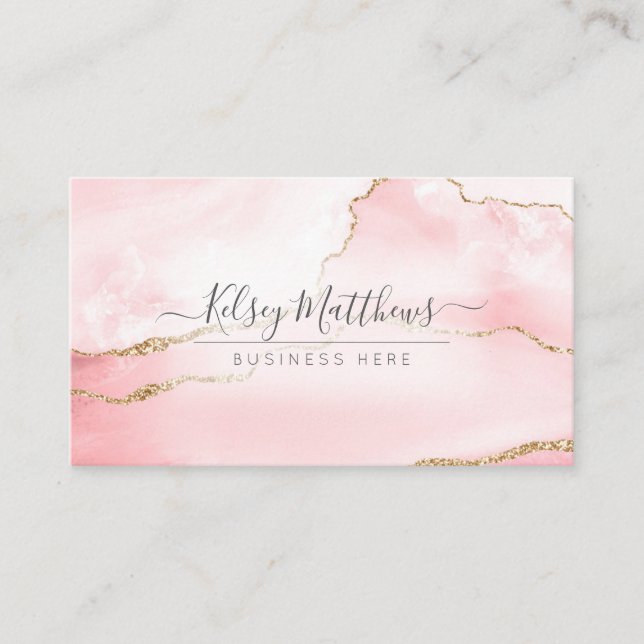 PixDezines Blush Pink Aquarellfarben Agate Visitenkarte (Vorderseite)