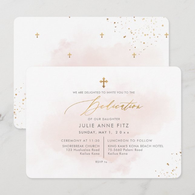 PixDezines Blush Pink Aquarellfarbendedication Einladung (Vorne/Hinten)