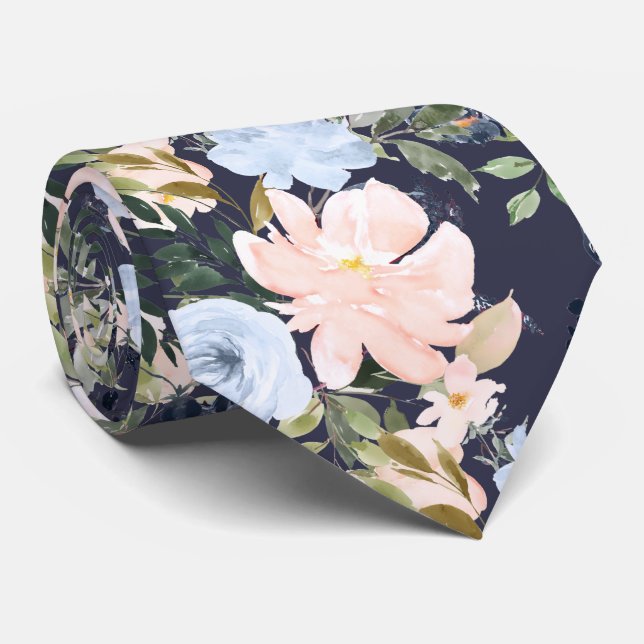 PixDezines Blush Pink Ice Blau Blume Krawatte (Gerollt)