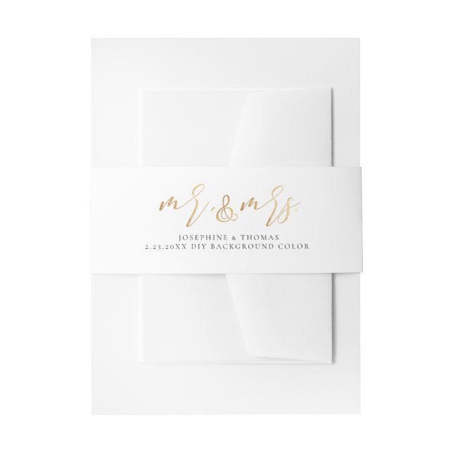 PixDezines Blush Pink+Imitate Gold Mr+Mrs. Einladungsbanderole (Vorderseite Beispiel)