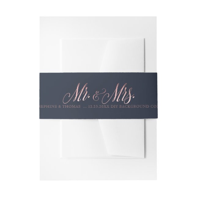 PixDezines Blush Pink+Imitate Rose Gold Mr+Mrs. Einladungsbanderole (Vorderseite Beispiel)