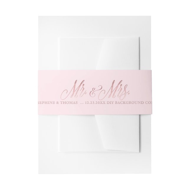 PixDezines Blush Pink+Imitats Rose Gold Mr+Mrs. Einladungsbanderole (Vorderseite Beispiel)