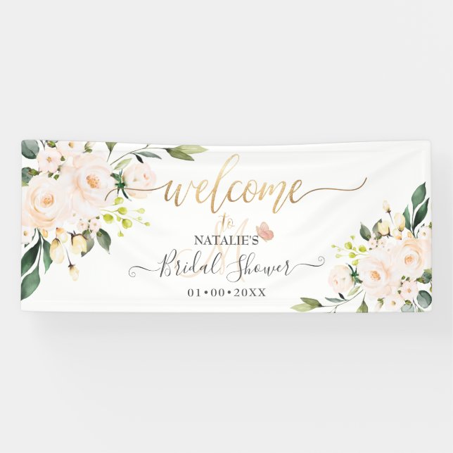 PixDezines Blush Pink Roses Aquarellfarben Blume Banner (Horizontal)