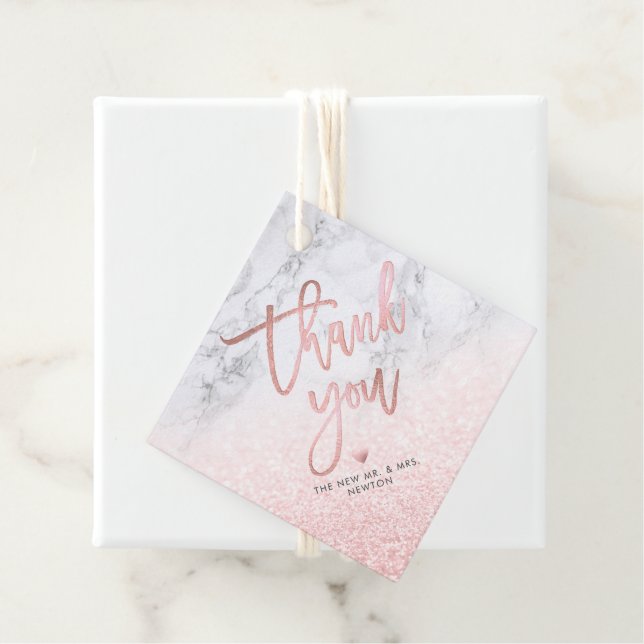 PixDezines Blush Snow Bokeh+Marble Vielen Dank Geschenkanhänger (Beispiel)