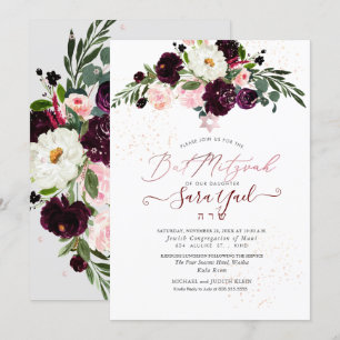PixDezines Blush Watercolor Blumen Bat Mitzwa Einladung