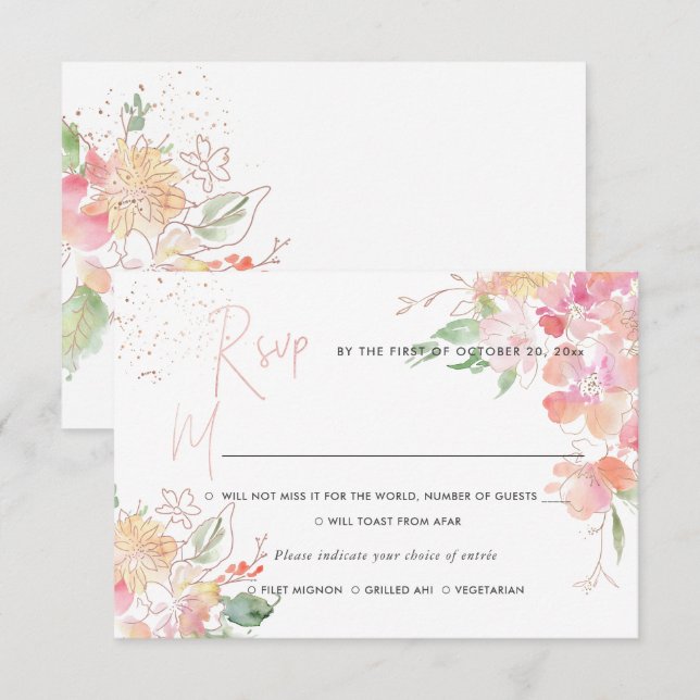 PixDezines Blushing Romance Floral UAWG w Meal Einladung (Vorne/Hinten)