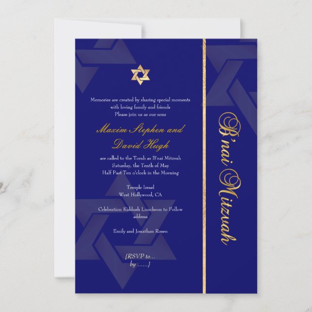 PixDezines Bnai Mitzvah/dunkelblau/gold/göttliche  Einladung (Vorderseite)