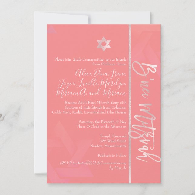 PixDezines B'Nei Mitzvah, Blush+Coral Einladung (Vorderseite)