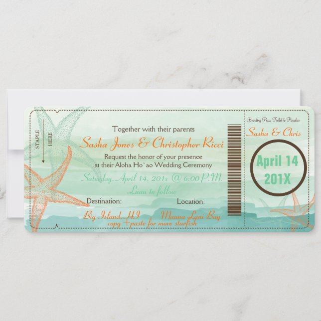 PixDezines Boarding Pass+Beach Hochzeit Einladunge Einladung (Vorderseite)
